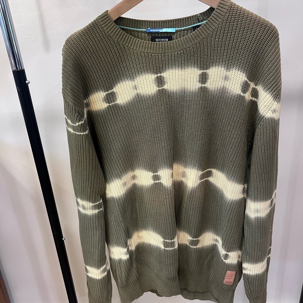 Scotch & Soda Olive and Cream Tie-Dye Crewneck Sweater